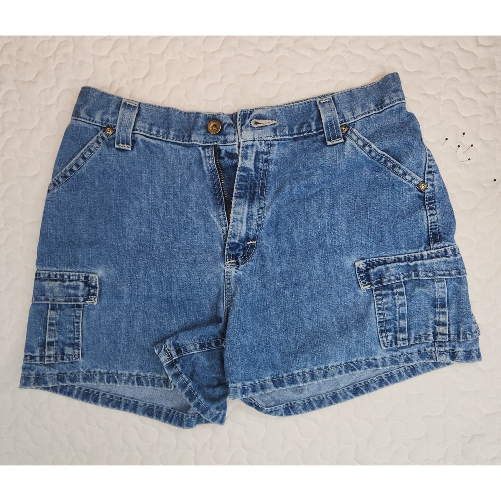 Vtg 28" High Rise Lee Dungarees Denim Shorts Cargo Pockets soft lightweight JEAN